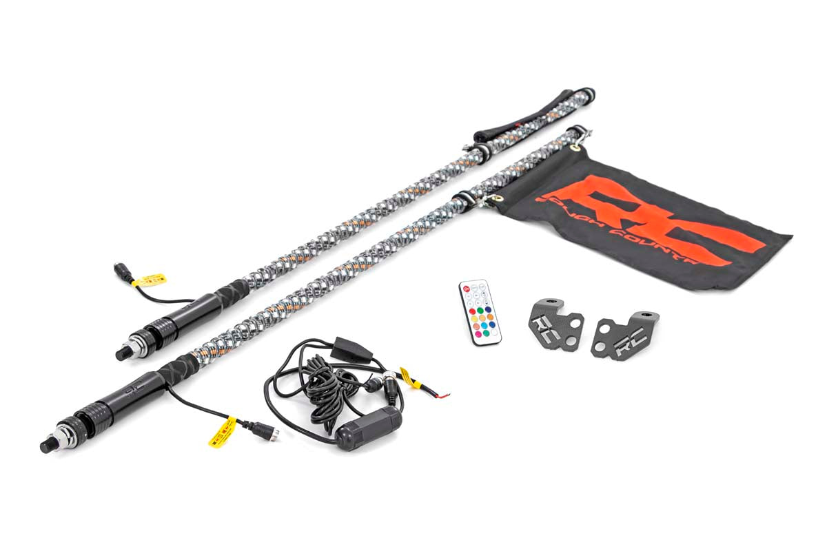 Whip Mount | Cage | 4' Multl-Color LED Whip Pair | Polaris RZR (20-21)