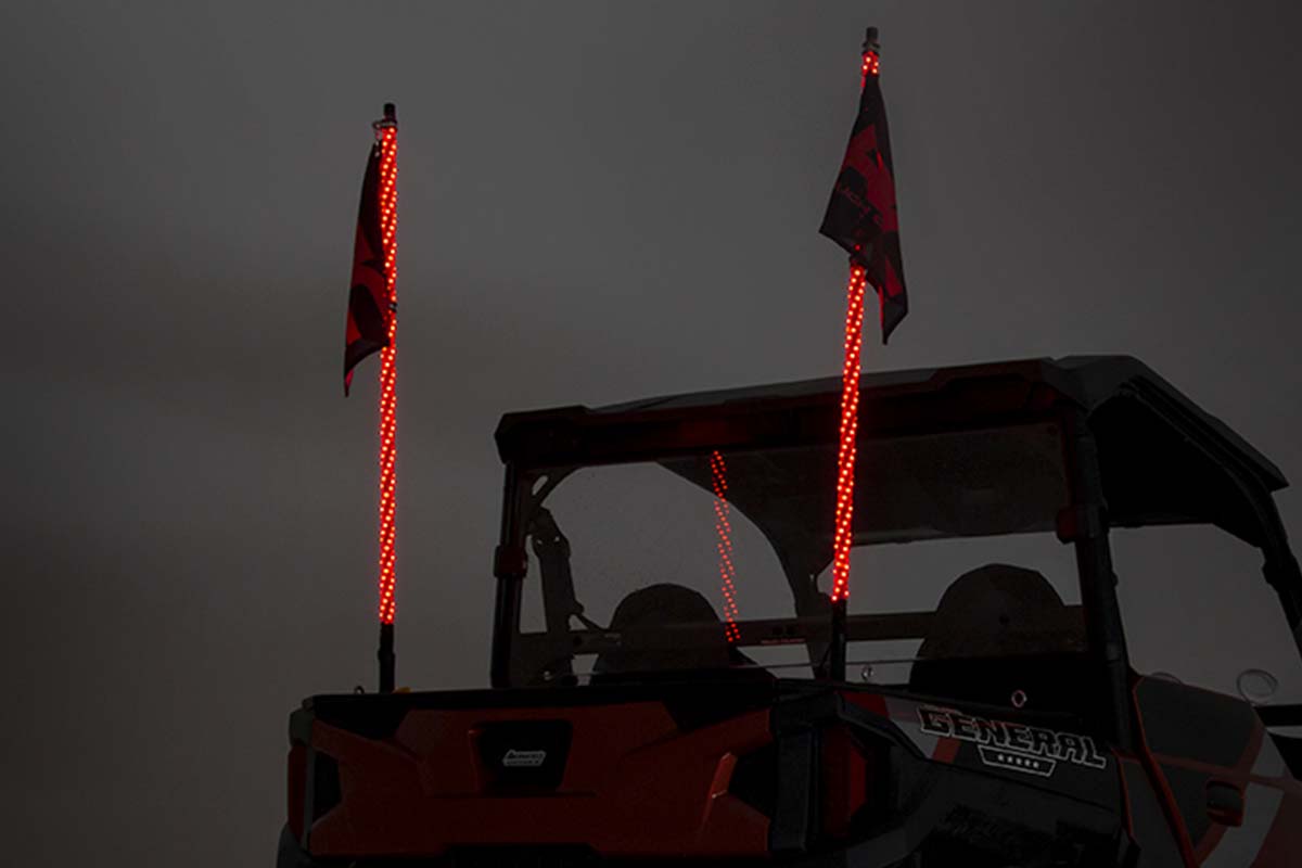 Whip Mount | Bed | 4' Multl-Color LED Whip Pair | Polaris General/Ranger 1000/Ranger XP 900/1000